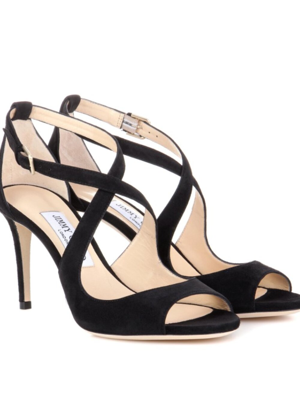 Jimmy Choo Black Suede Emily 85 Crossover Strappy Sandal Heels 38 7.5